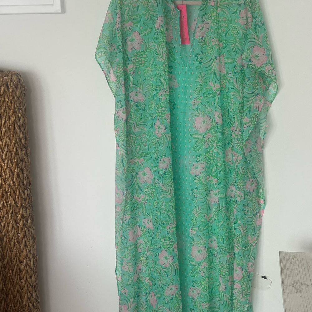 Lilly Pulitzer Green and Pink Floral Swim Coverup